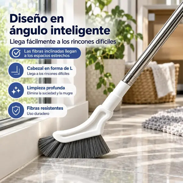 Detalle: cabezal en ángulo, fibras tupidas y firmes del cepillo Reluce